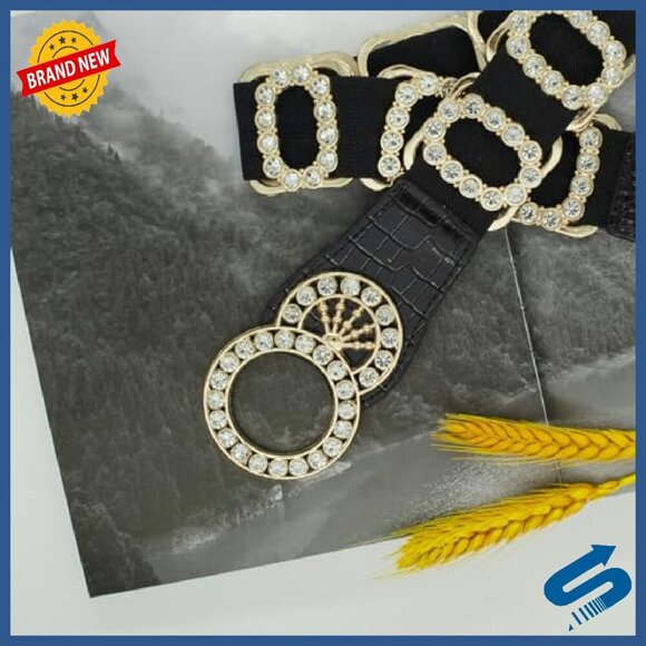 Stretch Waist Belt with Golden Buckle for Dresses, Elastic Bling Accessory main image 5